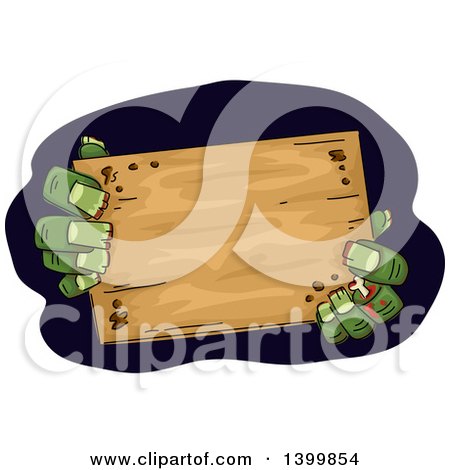 Clipart of Zombie Hands Holding a Blank Wood Sign - Royalty Free Vector Illustration by BNP Design Studio