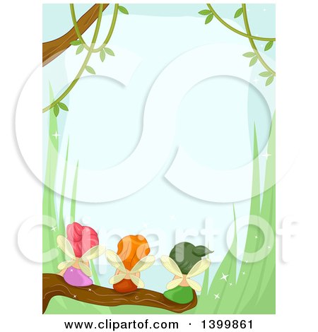 Clipart of a Border of Fairies Sitting on a Branch - Royalty Free Vector Illustration by BNP Design Studio