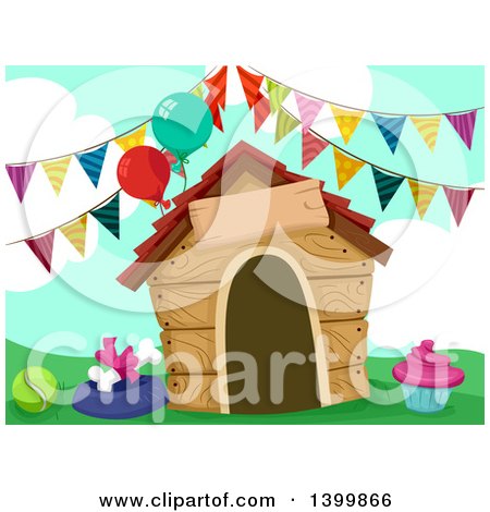 Clipart of a Dog House with Party Decorations - Royalty Free Vector Illustration by BNP Design Studio