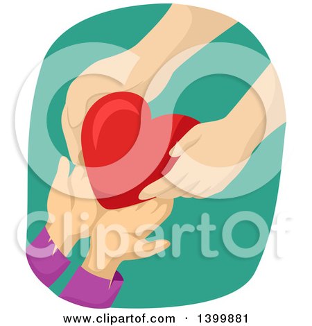 Clipart of a Heart Being Passed from a Parent to Child - Royalty Free Vector Illustration by BNP Design Studio