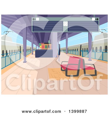 Clipart of a Deserted Train Station - Royalty Free Vector Illustration by BNP Design Studio