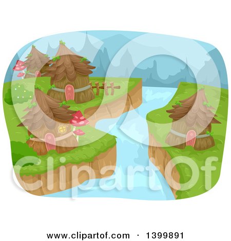 Clipart of a Creek Through a Fairy Village - Royalty Free Vector Illustration by BNP Design Studio
