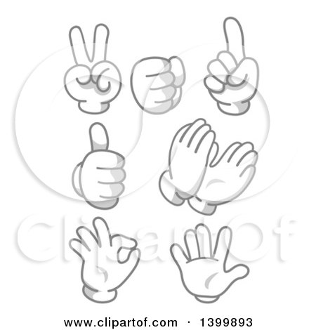 Clipart of Cartoon Grayscale Hands Gesturing - Royalty Free Vector Illustration by BNP Design Studio