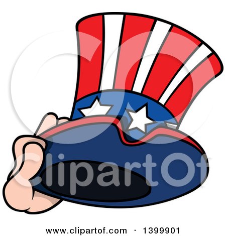 Clipart of a Cartoon Hand Holding a Patriotic American Top Hat like Uncle Sams - Royalty Free Vector Illustration by dero