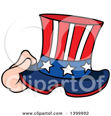 Clipart of a Cartoon Hand Holding a Patriotic American Top Hat like Uncle Sams - Royalty Free Vector Illustration by dero