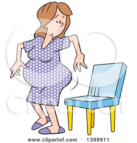 Clipart of a Cartoon Pregnant Woman in a Purple Polka Dot Dress, Looking Back and Sitting in a Chair - Royalty Free Vector Illustration by Johnny Sajem