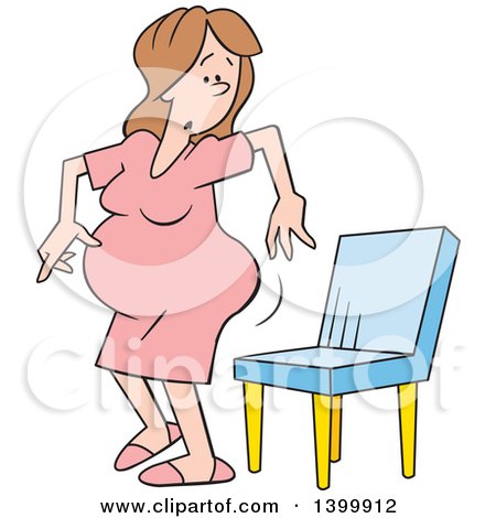 Clipart of a Cartoon Pregnant Woman in a Pink Dress, Looking Back and Sitting in a Chair - Royalty Free Vector Illustration by Johnny Sajem