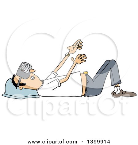 Clipart of a Cartoon White Man Laying on His Back and Wearing Virtual Reality Glasses - Royalty Free Vector Illustration by djart