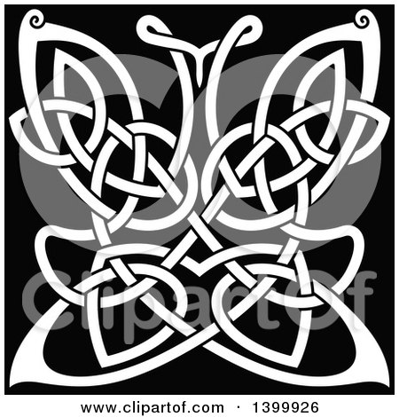 Clipart of a White Celtic Knot Butterfly on Black - Royalty Free Vector Illustration by Vector Tradition SM