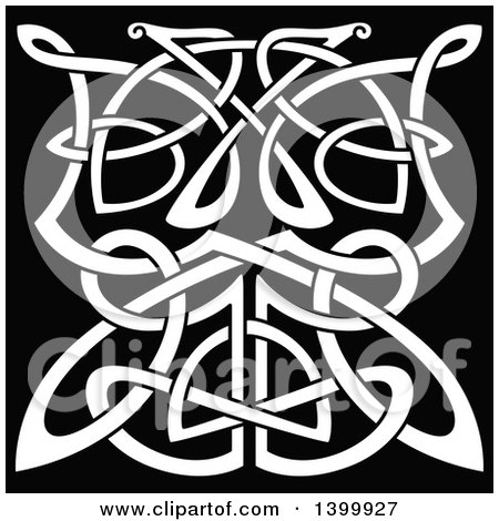 Clipart of a White Celtic Knot Butterfly on Black - Royalty Free Vector Illustration by Vector Tradition SM