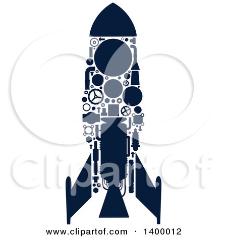 Clipart of a Silhouetted Rocket with Visible Mechanical Parts - Royalty Free Vector Illustration by Vector Tradition SM