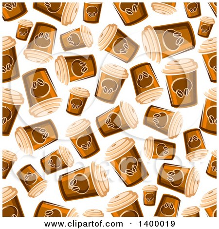 Clipart of a Seamless Background Pattern of Take Away Coffee Cups - Royalty Free Vector Illustration by Vector Tradition SM