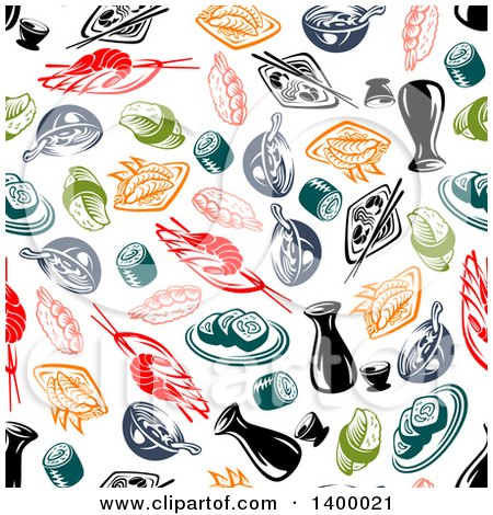 Clipart of a Seamless Background Pattern of Asian Cuisine - Royalty Free Vector Illustration by Vector Tradition SM