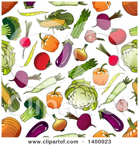 Clipart of a Seamless Background Pattern of Veggies - Royalty Free Vector Illustration by Vector Tradition SM