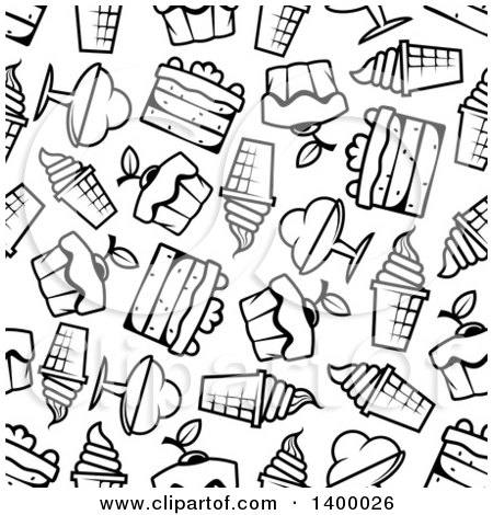 Clipart of a Seamless Background Pattern of Black and White Desserts - Royalty Free Vector Illustration by Vector Tradition SM