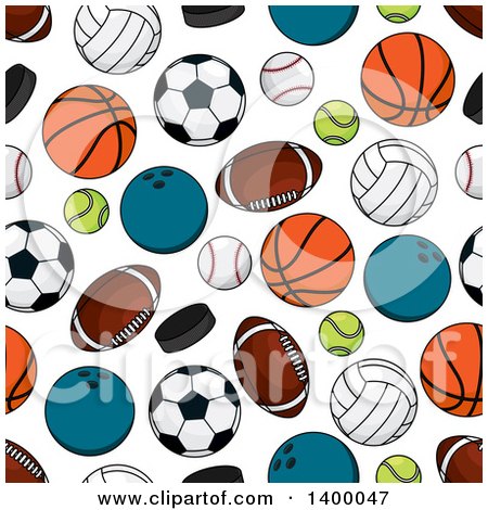 Clipart of a Seamless Background Pattern of Sports Equipment - Royalty Free Vector Illustration by Vector Tradition SM