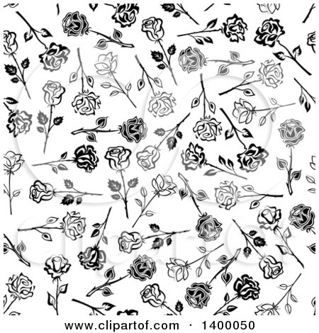 Clipart of a Seamless Background Pattern of Black and White Roses - Royalty Free Vector Illustration by Vector Tradition SM
