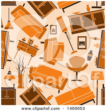 Clipart of a Seamless Background Pattern of Retro Furniture - Royalty Free Vector Illustration by Vector Tradition SM