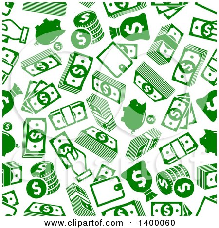 Clipart of a Seamless Background Pattern of Green Money Icons - Royalty Free Vector Illustration by Vector Tradition SM