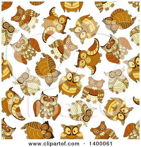 Clipart of a Seamless Background Pattern of Owls - Royalty Free Vector Illustration by Vector Tradition SM