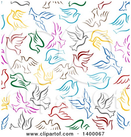 Clipart of a Seamless Background Pattern of Colorful Doves - Royalty Free Vector Illustration by Vector Tradition SM