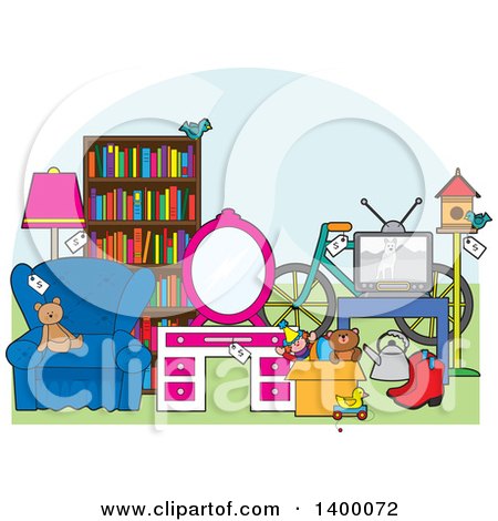 Clipart of a Yard Sale Scene - Royalty Free Vector Illustration by Maria Bell