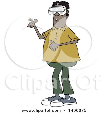 Clipart of a Cartoon Black Man Wearing Virtual Reality Glasses - Royalty Free Vector Illustration by djart