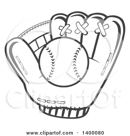 Clipart of a Grayscale Baseball in a Glove - Royalty Free Vector Illustration by Hit Toon