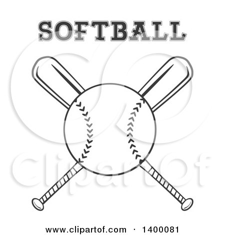 Clipart of a Grayscale Baseball over Crossed Baseball Bats with Text - Royalty Free Vector Illustration by Hit Toon