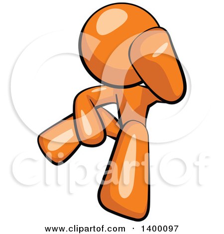 Clipart of a Cartoon Depressed Orange Man Leaning His Head on His Hand and Sitting on the Floor - Royalty Free Vector Illustration by Leo Blanchette