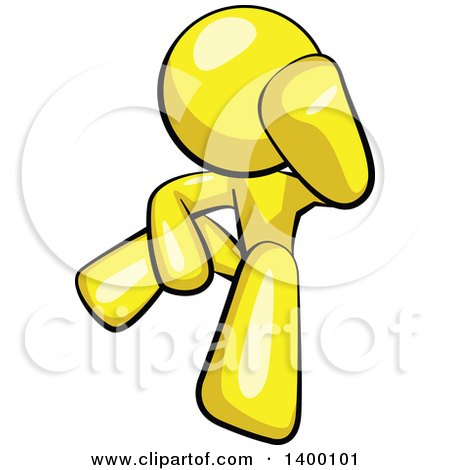 Clipart of a Cartoon Depressed Yellow Man Leaning His Head on His Hand and Sitting on the Floor - Royalty Free Vector Illustration by Leo Blanchette