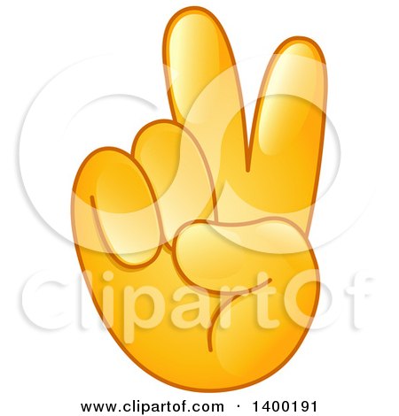 Clipart of a Gold Smiley Emoji Hand in a Victory or Peace Gesture - Royalty Free Vector Illustration by yayayoyo