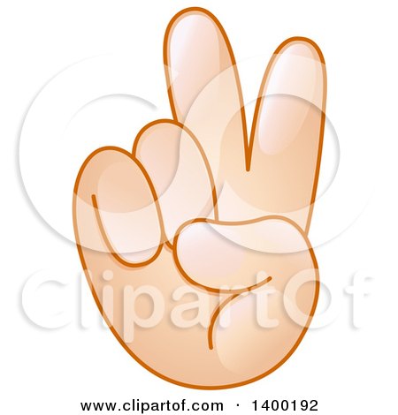 Clipart of a Caucasian Smiley Emoji Hand in a Victory or Peace Gesture - Royalty Free Vector Illustration by yayayoyo