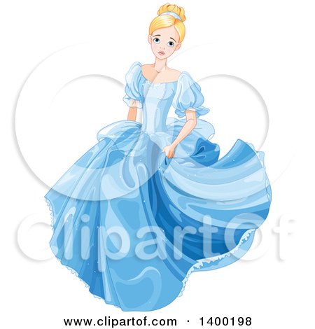 Clipart of a Worried Blond Caucasian Princess, Cinderella, in a Blue Dress - Royalty Free Vector Illustration by Pushkin