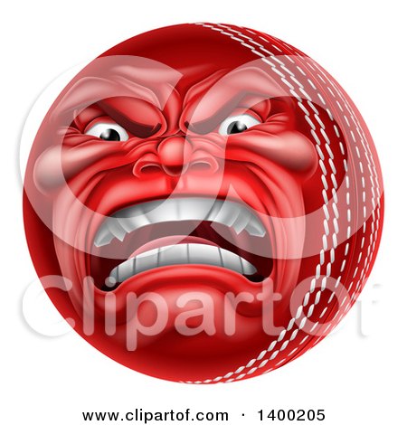 Clipart of a 3d Furious Cricket Ball Mascot Character - Royalty Free Vector Illustration by AtStockIllustration