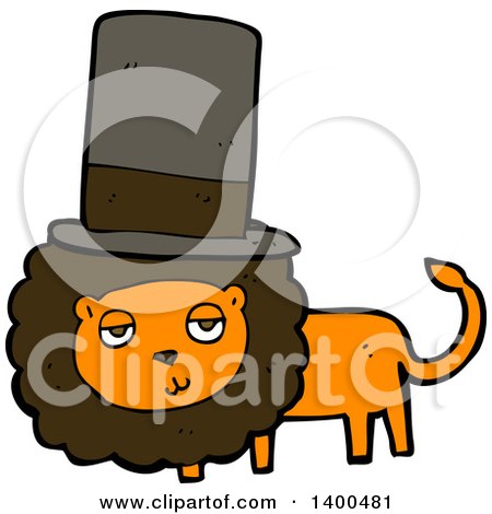 Clipart of a Cartoon Brown and Orange Male Lion Wearing a Top Hat - Royalty Free Vector Illustration by lineartestpilot