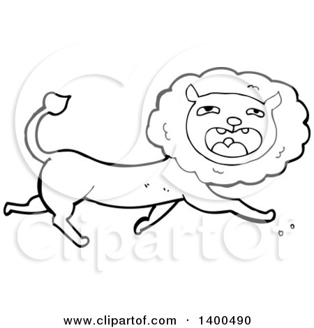 Clipart of a Cartoon Black and White Male Lion - Royalty Free Vector Illustration by lineartestpilot