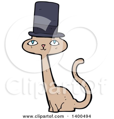 Clipart of a Cartoon Kitty Cat Wearing a Top Hat - Royalty Free Vector Illustration by lineartestpilot