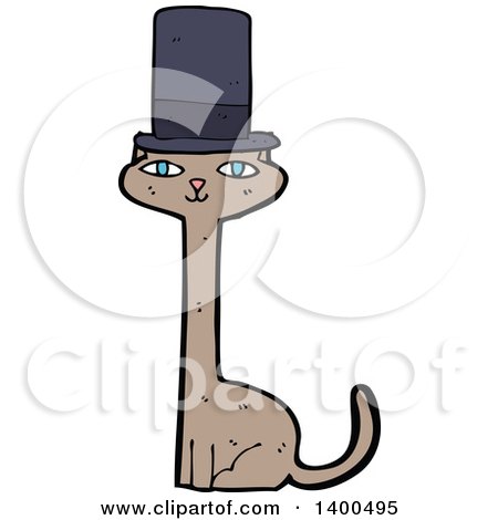 Clipart of a Cartoon Kitty Cat Wearing a Top Hat - Royalty Free Vector Illustration by lineartestpilot