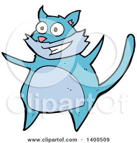 Clipart of a Cartoon Blue Kitty Cat - Royalty Free Vector Illustration by lineartestpilot