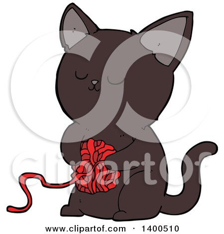 Clipart of a Cartoon Kitty Cat Playing with a Ball of Yarn - Royalty Free Vector Illustration by lineartestpilot