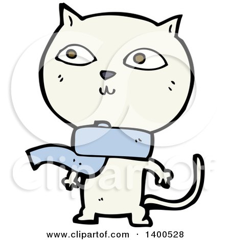 Clipart of a Cartoon White Kitty Cat Wearing a Scarf - Royalty Free Vector Illustration by lineartestpilot