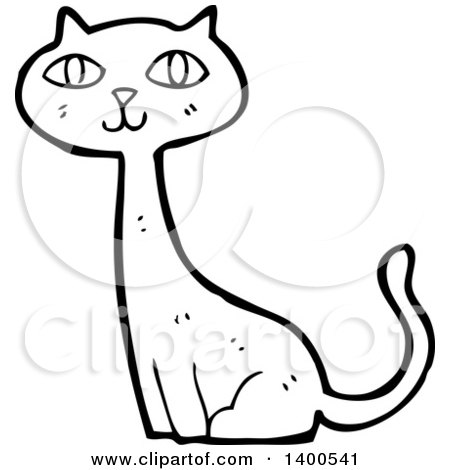 Clipart of a Cartoon Black and White Lineart Kitty Cat - Royalty Free Vector Illustration by lineartestpilot