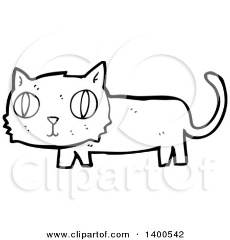 Clipart of a Cartoon Black and White Lineart Kitty Cat - Royalty Free Vector Illustration by lineartestpilot