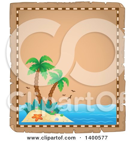Clipart of a Parchment Border of a Tropical Island with Palm Trees - Royalty Free Vector Illustration by visekart