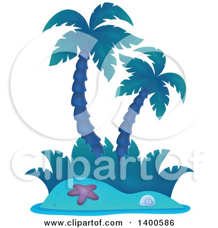 Clipart of a Tropical Island with Palm Trees in Blue Tones - Royalty Free Vector Illustration by visekart