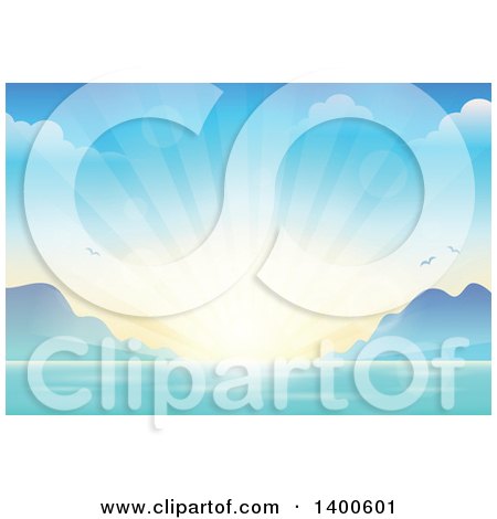 Clipart of a Sunny Summer Sunset and Bay - Royalty Free Vector Illustration by visekart