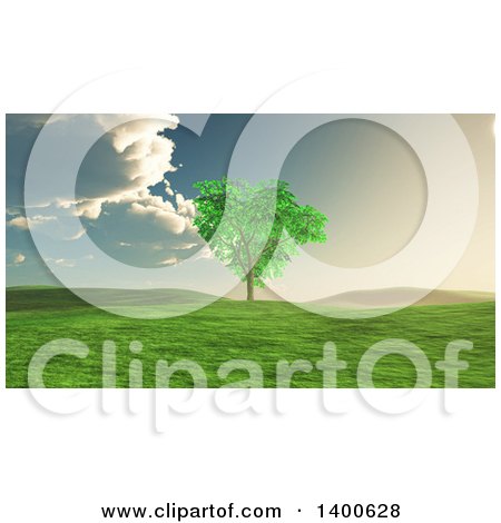Clipart of a 3d Lone Tree in a Landscape with a Storm Approaching - Royalty Free Illustration by KJ Pargeter