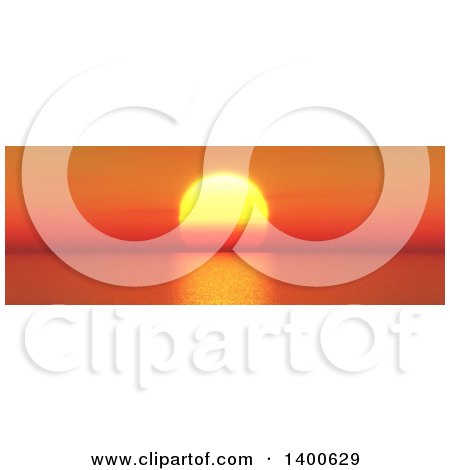 Clipart of a 3d Orange Ocean Sunset Landscape - Royalty Free Illustration by KJ Pargeter