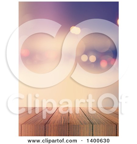 Clipart of a 3d Wood Bar or Deck with a Blurred Background - Royalty Free Illustration by KJ Pargeter